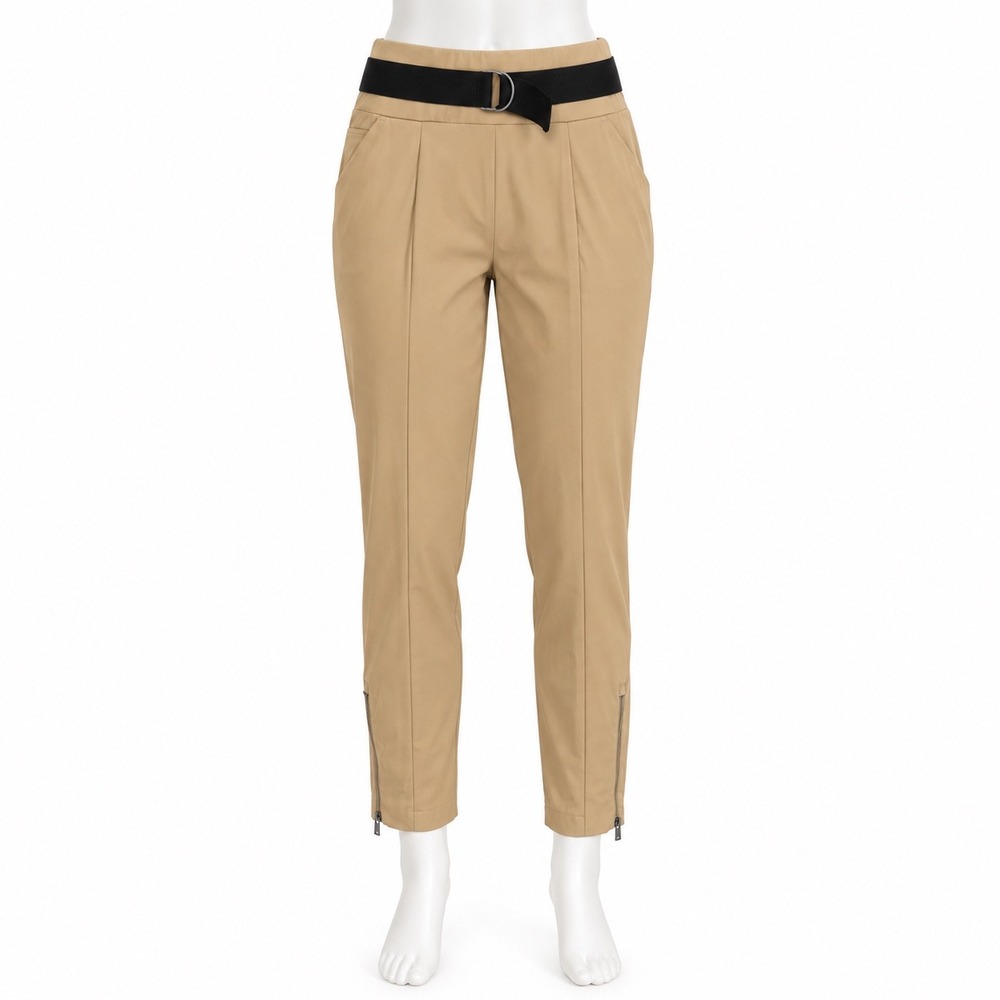 Aday Warm Up Pants Women's Small Latte Tan Belted Ankle Zip